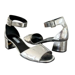 PRADA Sandal Silver Leather Block Heel